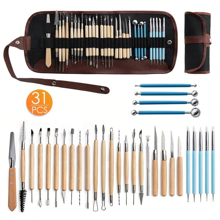 31pcs Pottery Tools Set, Includes Silicone Dotting Pen, Carving Knife, Soft Clay Sculpting, Ceramic Modeling - Clay Tools - View 1