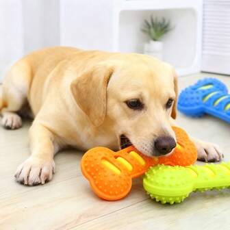 1个双层橡胶磨牙骨，适合狗狗，清洁牙齿，缓解无聊，适合金毛寻回犬和边境牧羊犬等大型犬种。