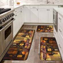 1/2/3pcs Kitchen Carpet, Retro-Style Wine Kitchen Decorative Floor, Anti-Slip Kitchen Carpet, Thickened Flannel Material, Soft, Comfortable, Easy To Clean, Suitable Bedroom, Living Room, Door, Bathroom Entrance, Laundry Room - màu đen - Xem 5