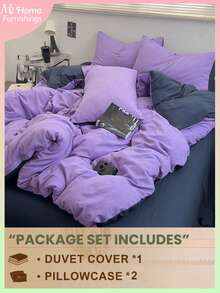 3 pièces Ensemble de literie violet et gris foncé, 1 housse de couette et 2 taies d'oreiller, textile d'ameublement doux et confortable, doux et agréable pour la peau, plusieurs couleurs disponibles, convient pour les dortoirs des hommes et des femmes, décoration d'intérieur simple et , literie de chambre douce et confortable, ensemble , lavage en machine, sans rembourrage