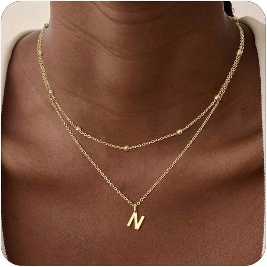 Initial Necklaces For Women 14k Gold Plated Dainty Layered A-Z Letter Pendant Necklaces For Women Personalized Name Necklace Gold Jewelry Gifts Fashion Accessories2025 - n - 查看 1