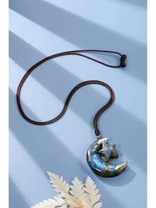 Collar de cristal de labradorita para mujer, piedra natural tallada con luna y estrella, collar colgante ajustable de energía y protección, regalo de joyería para mamá, Día de la Madre 2025 - Luna Estrella - Ver 6