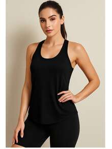 Women's Dry Fit Tank Top, Sports Top, Loose Breathable, Workout Comfort, Gym, Everyday With Butt Cover, Well-Behaved, Swimmer, Holes, Pilates, Yoga, Fitness Fashion - 黑色 - 查看 9