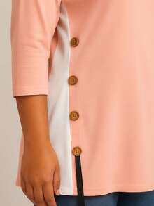 Blusa de manga 3/4 con botones laterales decorativos - Naranja - Ver 4