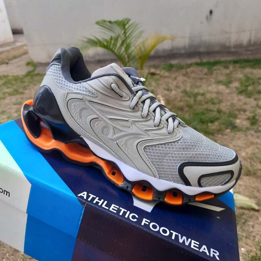 Mizun Wave 12s Men's Premium Prophecy Line Sneakers Comfortable High Performance Classic Sporty Casual Gym Running Promotion - Gris anaranjado - Ver 1