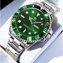 1pc 40mm PROKING Men's Stainless Steel & Leather Quartz Watch, Water Resistant Casual Business Watch, Suitable For Daily Decoration, Birthday Gift - Green - View 2