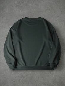 Men's Letter Print Round Neck Long Sleeve Loose Casual Sweatshirt, Spring/Autumn - Dark Grey - View 2