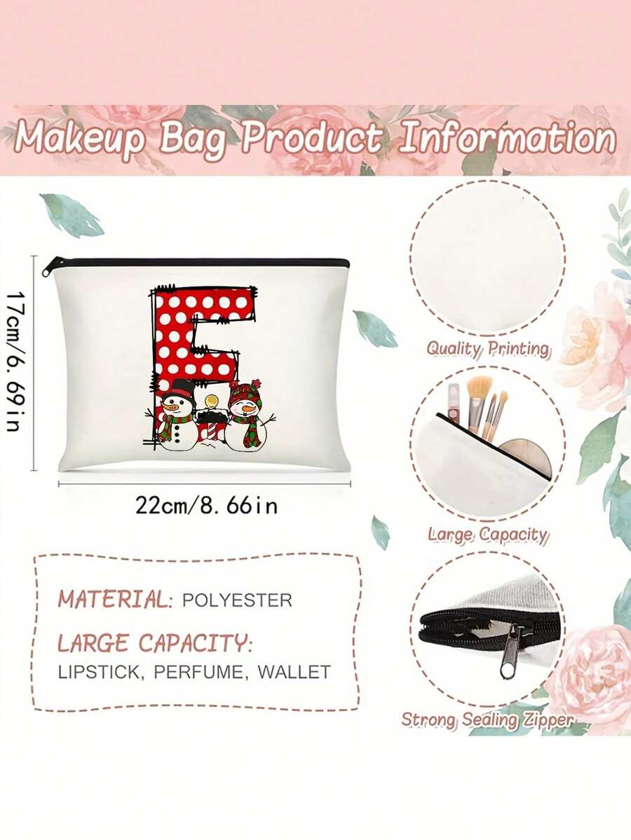 1 Túi đựng đồ trang điểm bằng vải canvas cá nhân hóa một mặt có thiết kế hình người tuyết - Túi đựng mỹ phẩm du lịch có thể tùy chỉnh, có kiểu dáng túi tote hình chữ nhật có thể tái sử dụng, hoàn hảo làm quà tặng Giáng sinh - Nhiều màu - Xem 1