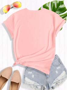 (St. Patrick's Day) Green Pink Black Glitter Texture Design Four-Leaf Clover Pattern Print Fashion Elegant Women's Spring Summer Autumn Casual Sports Style Top Soft Comfortable Round Neck Short Sleeve T-Shirt Available In S-XXL - 粉紅色 - 查看 3