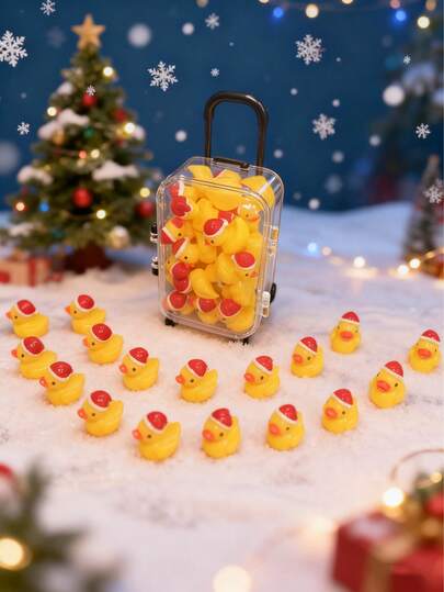 50 Stücke - Mini Weihnachts-Enten Dekorationen mit Aufbewahrungsbox, Puppenhaus Harz Entchen Basteleien, Miniatur Enten Garten Puppenhaus Miniatur Landschaftsdekoration, Kunst-Materialien für Kinder Rückkehr zur Schule, Schulsachen für Jungen/Mädchen, Rucksack, Schulmaterial, Weihnachten, Thanksgiving, Neujahrs Party Geschenke