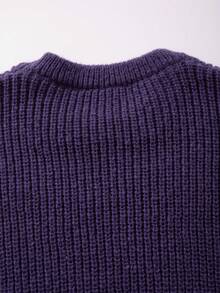 Men's Basic Solid Color Casual Loose Lightweight Polyester Pique Knit Drop Shoulder Crew Neck Sweater, Niche Design, Autumn/Winter - Mauve Purple - View 9