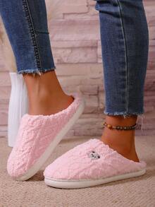 Classiche pantofole da donna imbottite con ricamo a forma di orsetto, pantofole calde da indossare in casa in autunno/inverno, pantofole soffici - Rosa - Visualizzare 4