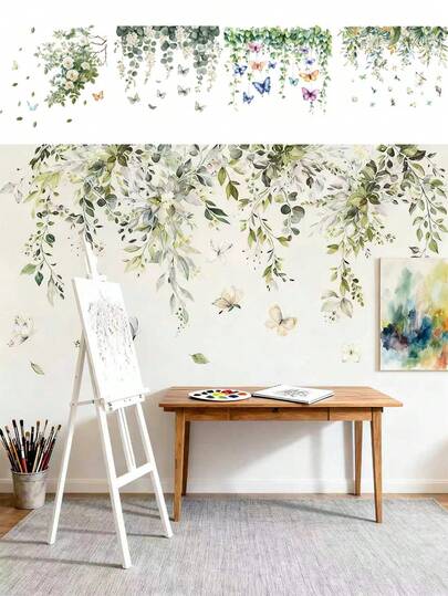 传统叶形聚氨酯PVC墙贴，亮面，防水，可移除，自粘，多表面安装，23.6*11.8英寸，适用于卧室、客厅、家居装饰