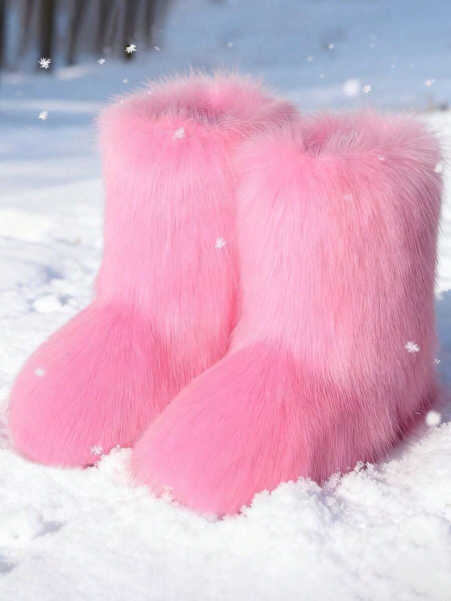 New Winter Warm Plush Faux Fur Snow Boots For Women - Dark Grey & Brown & Black Ankle Booties With Soft Lining, Cozy Slip-On Design For Cold Weather Outdoor & Indoor Wear Unisex Short Ankle Faux Raccoon Fur Snow Boots - Solid Classic Color, Super Smooth Fur Touches The Ground, Perfect For Christmas & Halloween,  Y2K Style! Y2K Fashion Men's & Women's Snow Boots - Faux Raccoon Fur, Silky Smooth Floor-Reaching Fur, Solid Classic Shade, Ideal For Christmas & Halloween! Short Ankle Unisex Snow Boots With Faux Raccoon Fur - Solid Classic Color, Ultra-Smooth Fur Hits The Ground, Must-Have For Christmas & Halloween, Edgy Y2K Vibe! Christmas & Halloween Essential Faux Raccoon Fur Snow Boots (Unisex) - Solid Classic Hue, Smooth Fur Touches The Floor, Stylish Y2K Look! Y2K Short Ankle Snow Boots For Men & Women - Faux Raccoon Fur, Super Smooth Floor-Length Fur, Solid Classic Color, Great For Christmas & Halloween Celebrations! - 粉色 - 查看 1