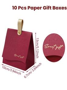 10pcs Wedding Candy Gift Boxes, Creative Sweet Wedding Favor Boxes With Handles , Small Gift Box, Party Favors Gift Boxes For Wedding Decorations Birthday Bridal Shower, Wine Red Wrapping Boxes, Wedding Decorations, Wedding Supplies, Wedding Favors, Holiday Celebration Party Candy Gifts