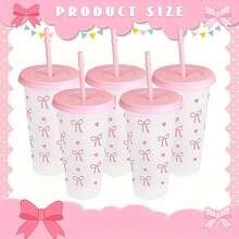 10/20/30 Pack 24oz Pink Blue Bow Plastic Cups Tumblers, Reusable Cup, Iced Coffee Cup With Straw And Lid, Suitable Mother's Day, Dates, Birthday Parties, Outdoor Activities, Daily Use And Camping Summer Drink Cup Valentine's Day,, Mother's Day, Halloween And Graduation Season Gifts - Màu xanh lam - Xem 1