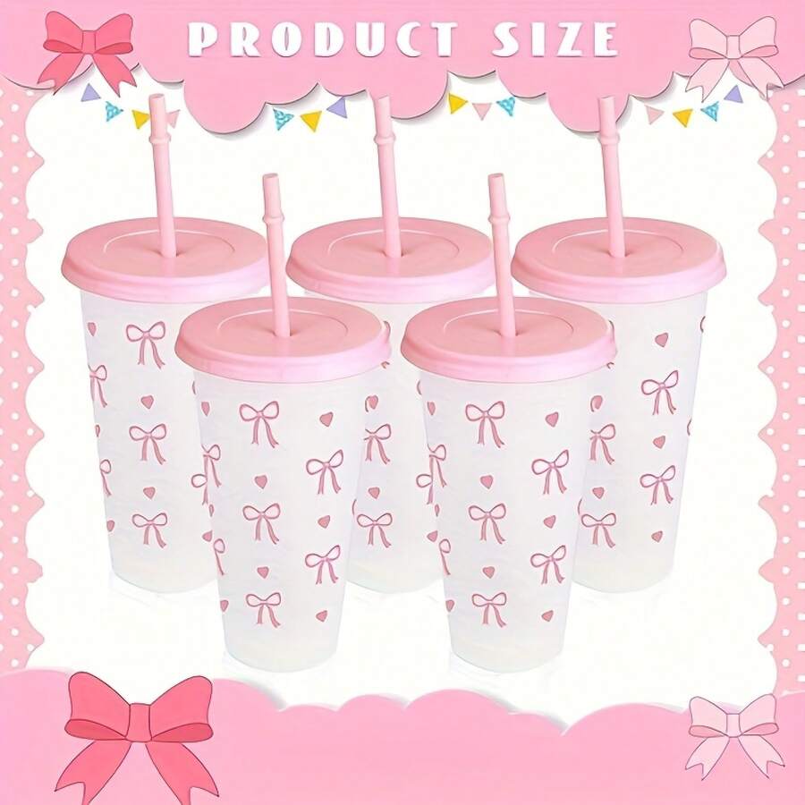 10/20/30 Pack 24oz Pink Blue Bow Plastic Cups Tumblers, Reusable Cup, Iced Coffee Cup With Straw And Lid, Suitable Mother's Day, Dates, Birthday Parties, Outdoor Activities, Daily Use And Camping Summer Drink Cup Valentine's Day,, Mother's Day, Halloween And Graduation Season Gifts - Màu xanh lam - Xem 1