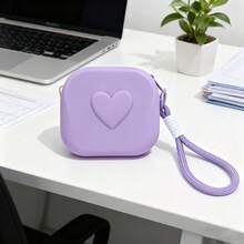 1pc Small Silicone Storage Bag With Heart Design, Square Makeup Pouch, Lipstick Holder, Coin Purse, Keychain, Earphone, Necklace Organizer – Multi-Functional Portable Storage Bag - 愛心基金 - 紫色 - 查看 13