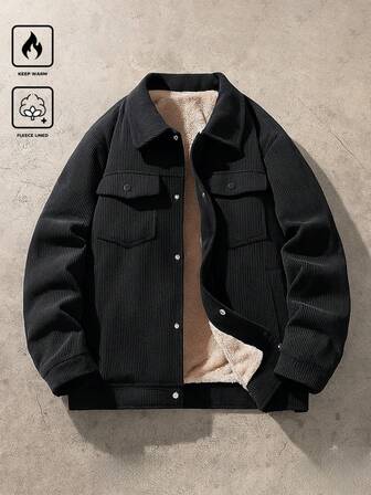 Men's Autumn/Winter Corduroy Long Sleeve Jacket, Casual & Fashionable Thermal Lined Jacket