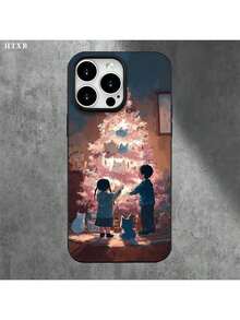 Children Gather Around The Christmas Tree And Present Large Hole-Pattern Imitations Of Liquid Phone Cases And Protective Covers That Are Compatible With The Series 17, 16 Pro Max, 16, 15 Pro, 14, 14 Plus, 14 Pro Max, 13, 13 Pro, 12 Pro, And 11/11 Pro Max. These As Gifts For Halloween, Christmas, And Thanksgiving, Perfect For Friends And Family. - Negro - Ver 7