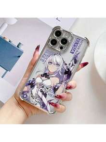 Custodia premium per telefono in stile anime di lusso con guerriero dagli occhi blu e capelli bianchi, compatibile con 16, 16e, 15, 14, 13, 12 Mini, 11 Pro Max, X, XR, XS Max, 8, 7, E Plus, con cornice elettroplaccata e retro trasparente anti-caduta