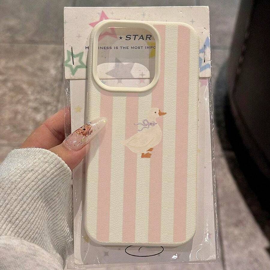 The Countryside Striped Duck Pattern Is Suitable For Iphone 16 Pro Max Phone Cases, Compatible With For Iphone 16 Pro/15/14/13 Pro/12/11/X/Xr/Xs Max, It Features A Simple And Creative Design With A High-Quality Lychee Texture TPU Protective Cover, Making It A Great Holiday Gift For Various Occasions - trắng - Xem 1