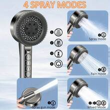 7-Piece Set With Handheld Pressure Shower, Four Spray Modes Ion Shower Head, Equipped With Switch, Water Filter Massage Spray Head And Adjustable Hard Water Bracket - 銀色 - 查看 6