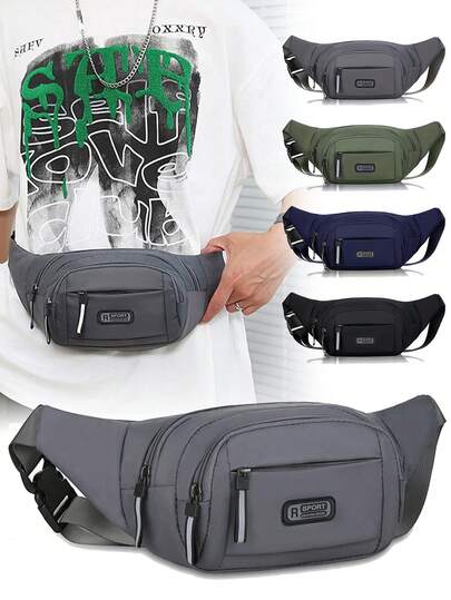 Multiple Pockets Compartment Sports Waist Bag Fanny Pack With Night Reflective Zipper Pulls Adjustable Shoulder Strap Unsex Large Capacity Belt Bag Belt Pouch Chest Bag Bum Bag College Bag Utility Belt Bag For Commuting Outdoor Hiking Running Travel Camping Essential Accessories