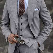 Men'S 2pcs Cotton Linen Suit Summer Wedding Formal Party Events Tuxedo Suit Elegant Casual Working Business Suit 34S 36S 38S 40R 42R 44R 12.15gal - 銀灰色 - 查看 1
