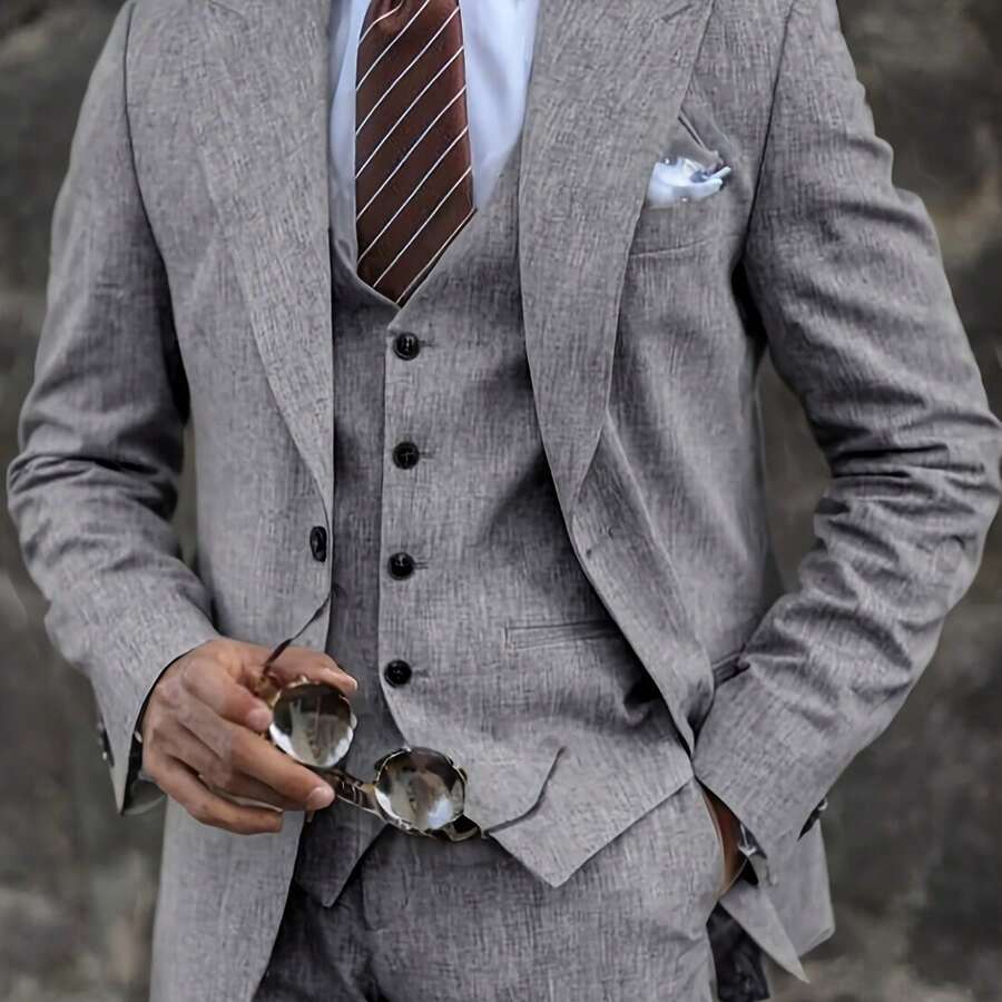 Men'S 2pcs Cotton Linen Suit Summer Wedding Formal Party Events Tuxedo Suit Elegant Casual Working Business Suit 34S 36S 38S 40R 42R 44R 12.15gal - 銀灰色 - 查看 1