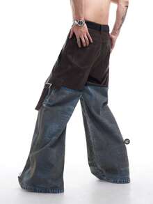 Men's Two-Piece Set, Jeans Vintage Distressed Patchwork Denim Jacket Men's Autumn And Winter Dirty Jacket - Blue - View 9