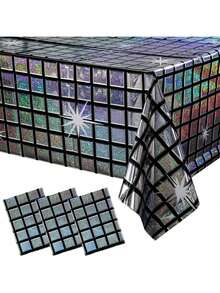 1 Stück glitzernde Laser Disco Tischdecke aus Einwegmaterial, rechteckige Tischdecke, sofortiger Party-Transformer mit lebhaften Effekten aus Aluminiumfolie für Geburtstag, Feiertage, Dekoration, Bar, zauberhafte Tischplattenstimmung