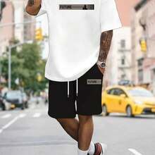 Conjunto de 2 piezas para Hombre con Estampado: Camiseta de Cuello Redondo y Manga Corta y Shorts Cómodos - Blanco - Ver 7