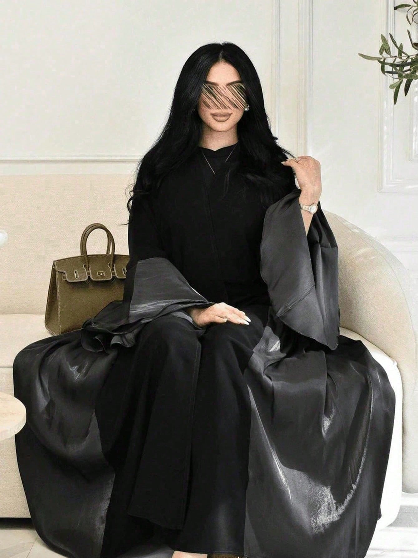 عباءة سوداء للمرأة المسلمة - قماش حريري شبيه بالحر...