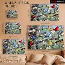 [2D Flat]1 Piece Of Canvas Painting Art Print With Wooden Frame, Bird Perched On Tree Branch With Flowers, Spring Elements, High Quality Wall Art Printed Poster Can Be Hung Directly, Pine Frame, Spring Decor,Room Decor,Office Art | Exquisite Home Art | Wooden Framed Ar - 彩色 - 查看 4