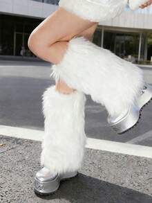 女士毛绒腿套 - 柔软舒适的靴套，非常适合冬季万圣节和圣诞老人装扮 - 彩色 - 查看 5