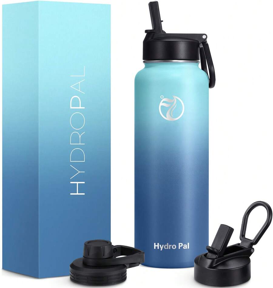 1PC 40oz Insulated Water Bottles With 2 Leak Proof Lids(Spout Lid And Straw Lid), Wide Mouth Sport Water Bottle With Straw, Stainless Steel Powder-Coated Water Flask, Double Walled Vacuum - 藍色漸變 - 查看 1