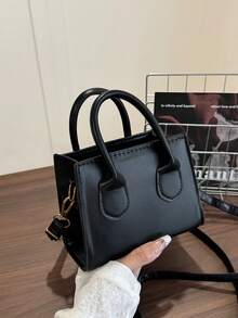 حقيبة يد نسائية أنيقة بلون أحادي منسوجة بطراز كاجوال كوليج أنيق