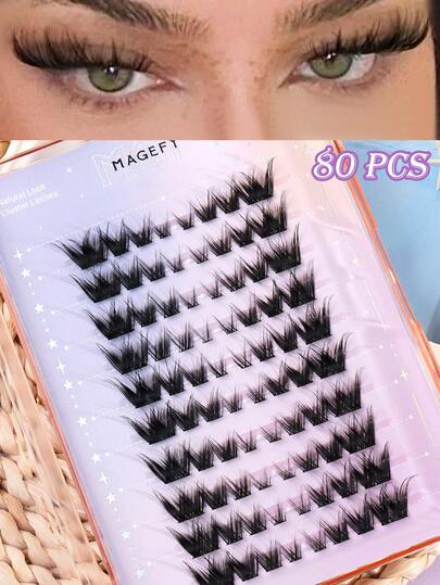 MAGEFY 80 قطعة من تمديدات الرموش الفردية بتصميم عين القطة لل-DIY، تمتد ذيل العين وتكبر العينين، حزم رموش طبيعية مقسمة، حزم رموش، رموش فردية للحفلات والمناسبات