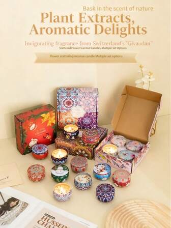 Bohemian Soy Wax Ins Incense Candle 4-Piece Set Gift Box Home Romantic Couple Scented Candle Plant