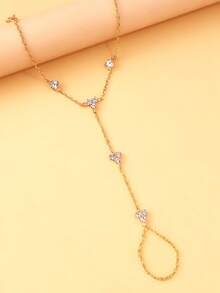 金色花朵手链，女士水晶戒指手链，波西米亚仙女风配饰，适合夏季派对装扮 - 金色 - 查看 3