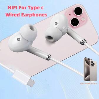 Écouteurs filaires intra-auriculaires de type C avec microphone, écouteurs stéréo compatibles avec tout appareil avec prise TYPE-C, compatibles avec les séries 17/16/15, compatibles avec les séries Galaxy S25/S24/S23/S22/S21/S20, CarPlay, iPad