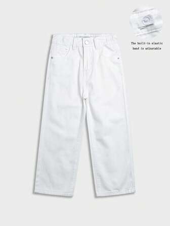 小男孩街头风格中度水洗可调节腰部做旧牛仔裤