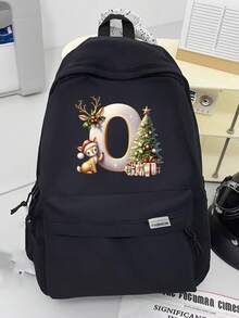 New Christmas Theme Letter Print Backpack, Unisex Shoulder Bag, Outdoor Sports Bag, Large Capacity Travel Hiking Backpack, Canvas Casual Laptop Notebook Bag Christmas Bags