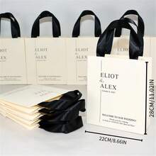 1个黑白婚礼迎宾袋，带丝带提手，为宾客提供优雅的个性化婚礼回礼和礼品袋，可定制 - 多色2 - 查看 6