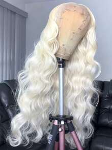 Put On And Go Platinum Blonde Colored Glueless Wig Human Hair 13x4 HD Transparent Lace Front Wigs Human Hair Pre Plucked Body Wave Wig 250 Density Water Wave Lace Closure Wig Human Hair For Women Perfect - 鉑 - 查看 1