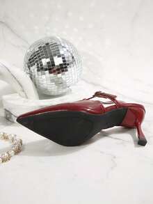 法式细带优雅淑女尖头细高跟凉鞋，适合约会、购物、通勤、商务、聚会、派对、度假，时尚、百搭、舒适 - 紅色 - 查看 3