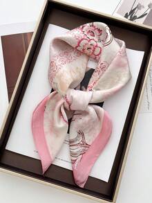 1pc Versatile Elegant Professional Flight Attendant Style Neckerchief, Headscarf, Neck Scarf,Holiday,Travel Essential - Pink - View 1