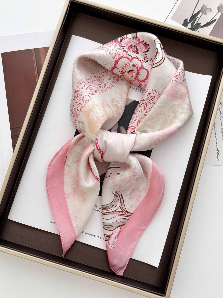 1pc Versatile Elegant Professional Flight Attendant Style Neckerchief, Headscarf, Neck Scarf,Holiday,Travel Essential - Pink - View 1
