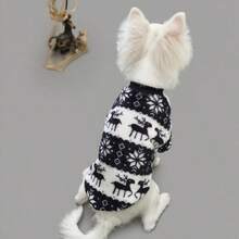 秋冬宠物服装，猫咪服装，保暖加厚狗狗服装，圣诞图案宠物连帽衫，泰迪熊、博美犬可爱款式 - 黑色 - 查看 7